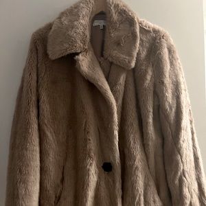 Dusty pale pink faux fur car length coat!